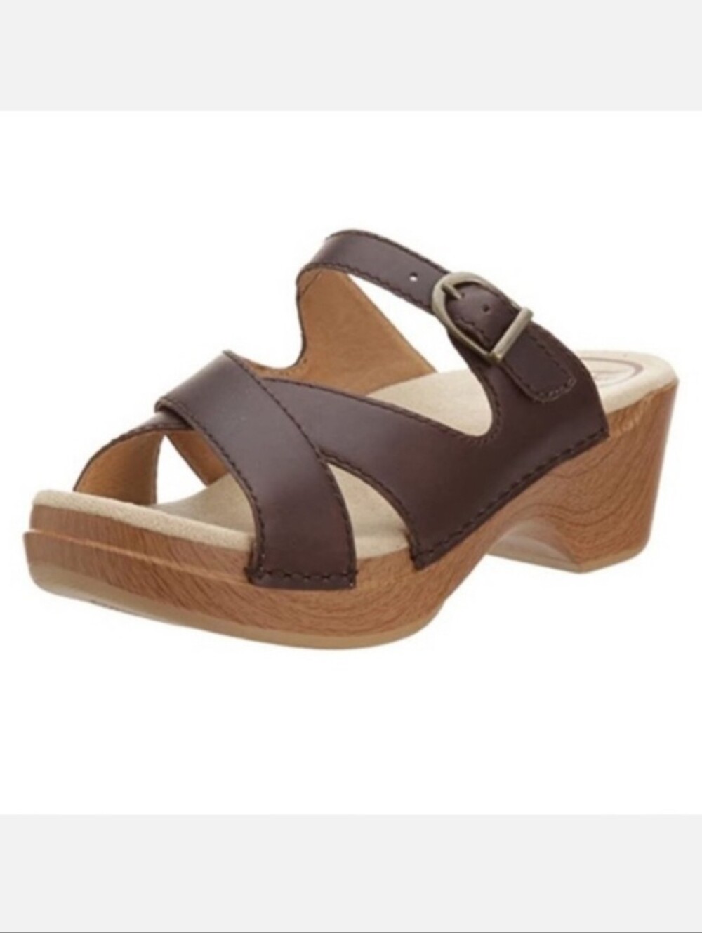 Dansko Sela Wedge Sandals Comfort Leather & Faux Wood Platform Size 39 Or 8.5-9
